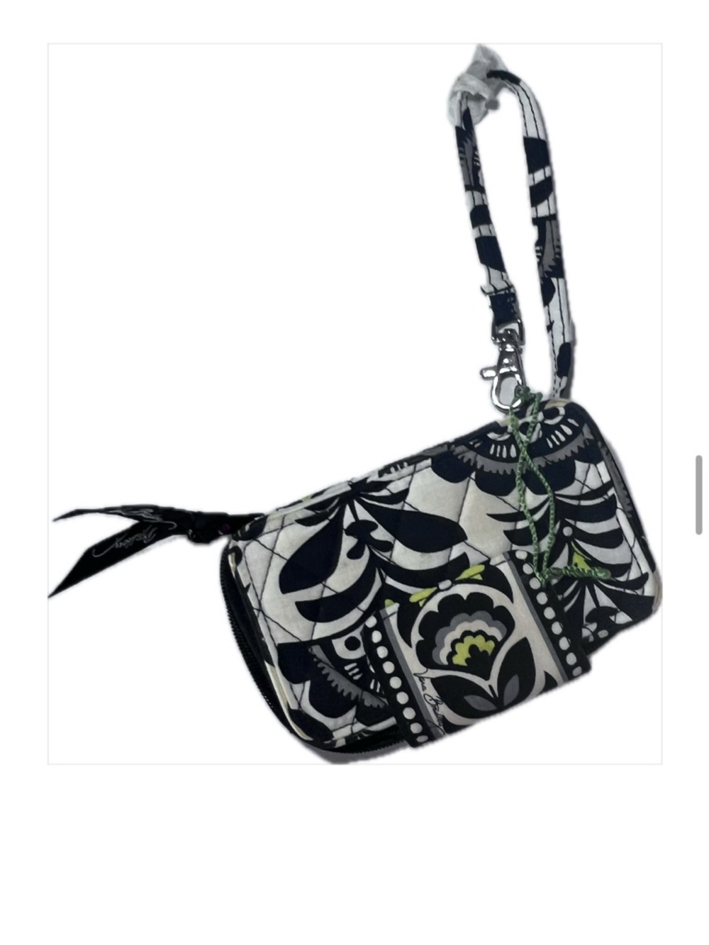 VERA BRADLEY Quilted Smartphone Wristlet ID Wallet – Black, White & Lemon-Lime - Picture 4 of 16